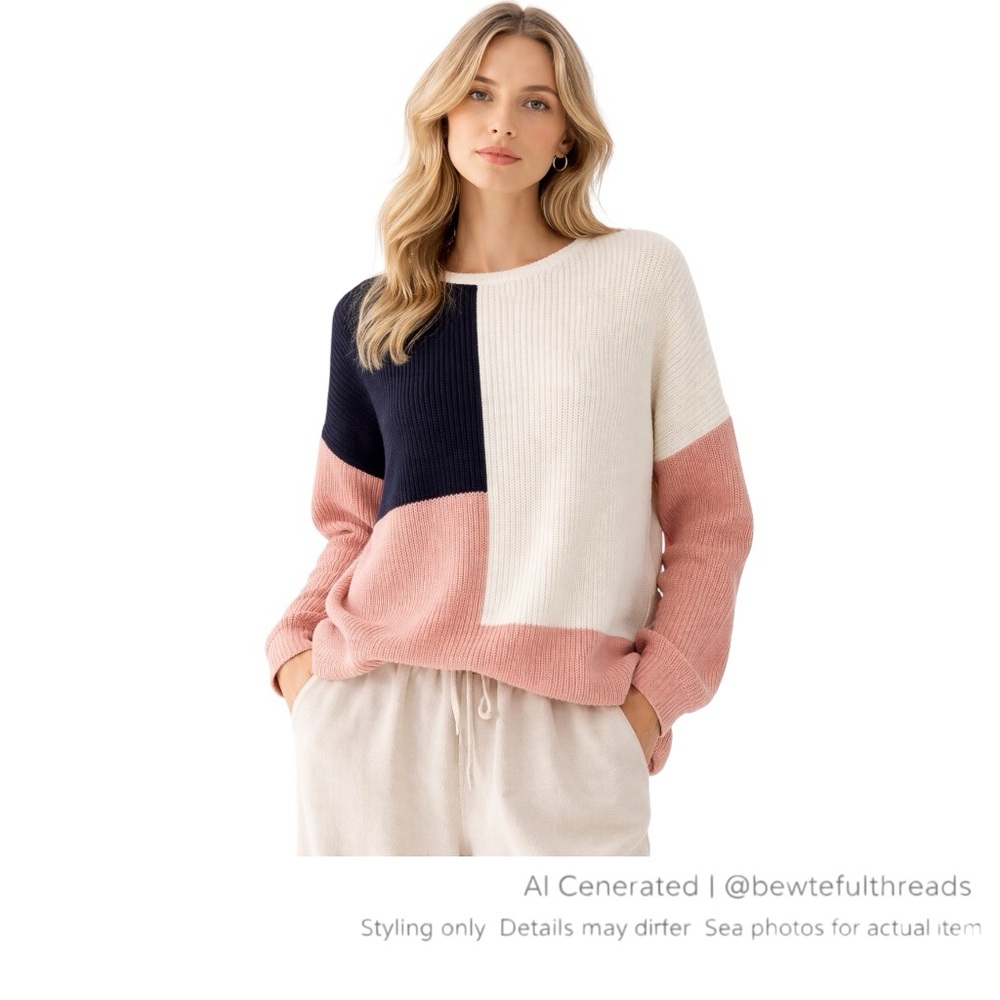 Part Two Organic Cotton Colourblock Knit Sweater Medium Scandi Pink